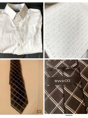 RW&CO White pattern SlimFit Shirt & Black Pattern Tie